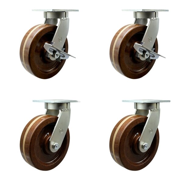 Service Caster 12'' Heavy Duty High Temp Phenolic Caster Set 4 Swivel Locks 2 Brakes, 4PK CRAN-KP92S1230-PHRHT-SLB-BSL-2-BSL-2 - main